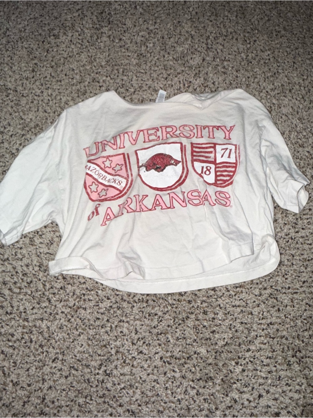 University of Arkansas Short Sleeve Cropped Tee with UArk Logo⭐️